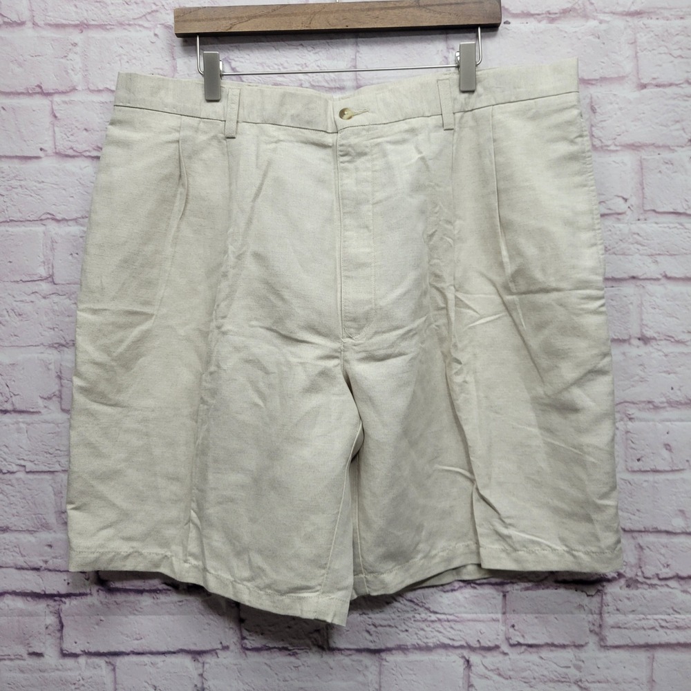 NEW Roundtree & Yorke Relaxed Pleated Chino Shorts Mens 40x10 Preppy Linen Blend